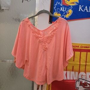 True Freedom Women's Orange Lace Detail Top